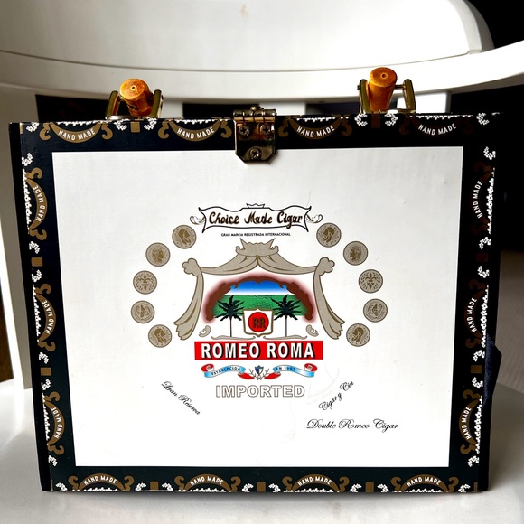 Romeo Roma Vintage Style Cigar Box Purse Patterned Floral Back Rainbow Flowers - Picture 1 of 13